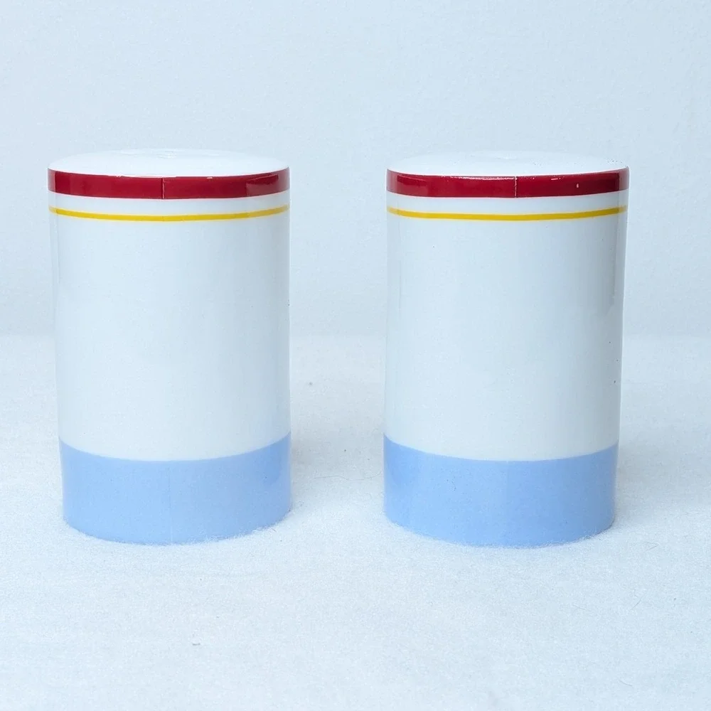 Disney Mickey Mouse Painter Silhouette Ceramic Salt Pepper Shaker Set White Blue